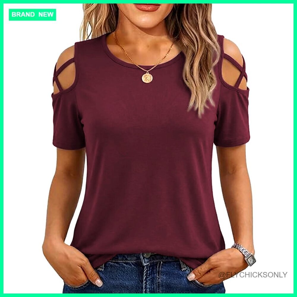 Cold Shoulder Tunic Top, Stretch Fabric, Scoop Neck, High-Low Hem